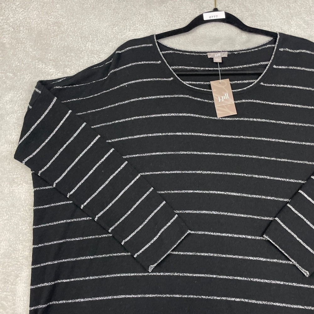 J. Jill Wool Blend Tunic Top Women L Black Silver Striped Angora 3/4 Sleeve Boxy - Picture 4 of 16